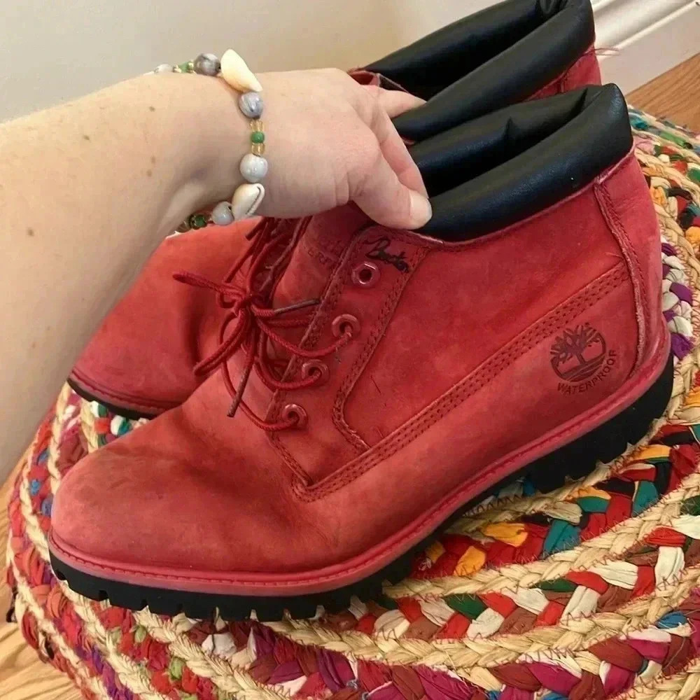 Timberland waterproof red leather boots